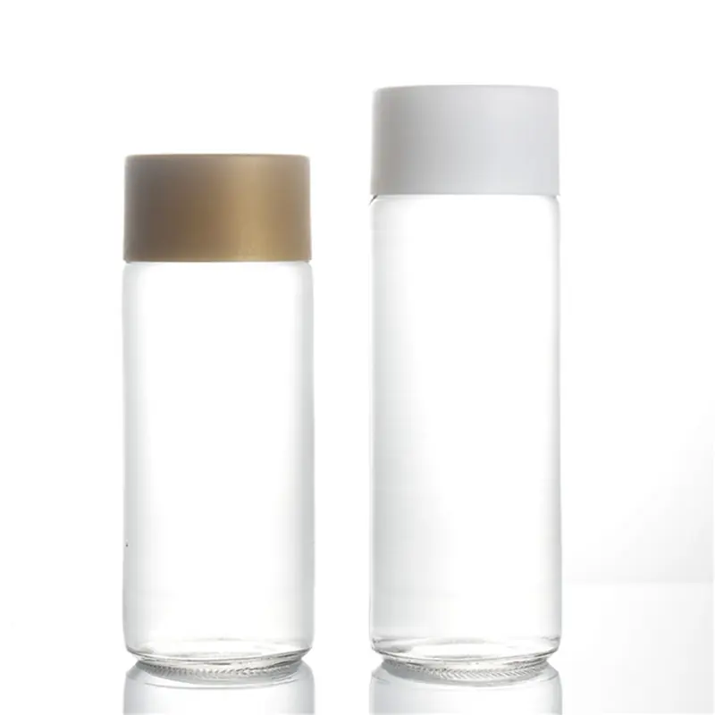 Clear round glass water and juice bottle, 250–800 ml