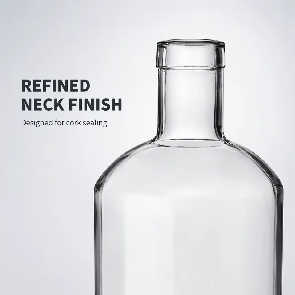 Custom-shape super flint liquor bottle with cork, 500–750 ml