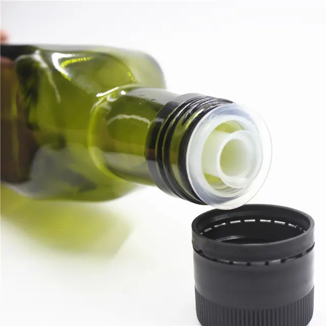 Dark green cylinder olive oil bottle, aluminum cap, 100–750 ml