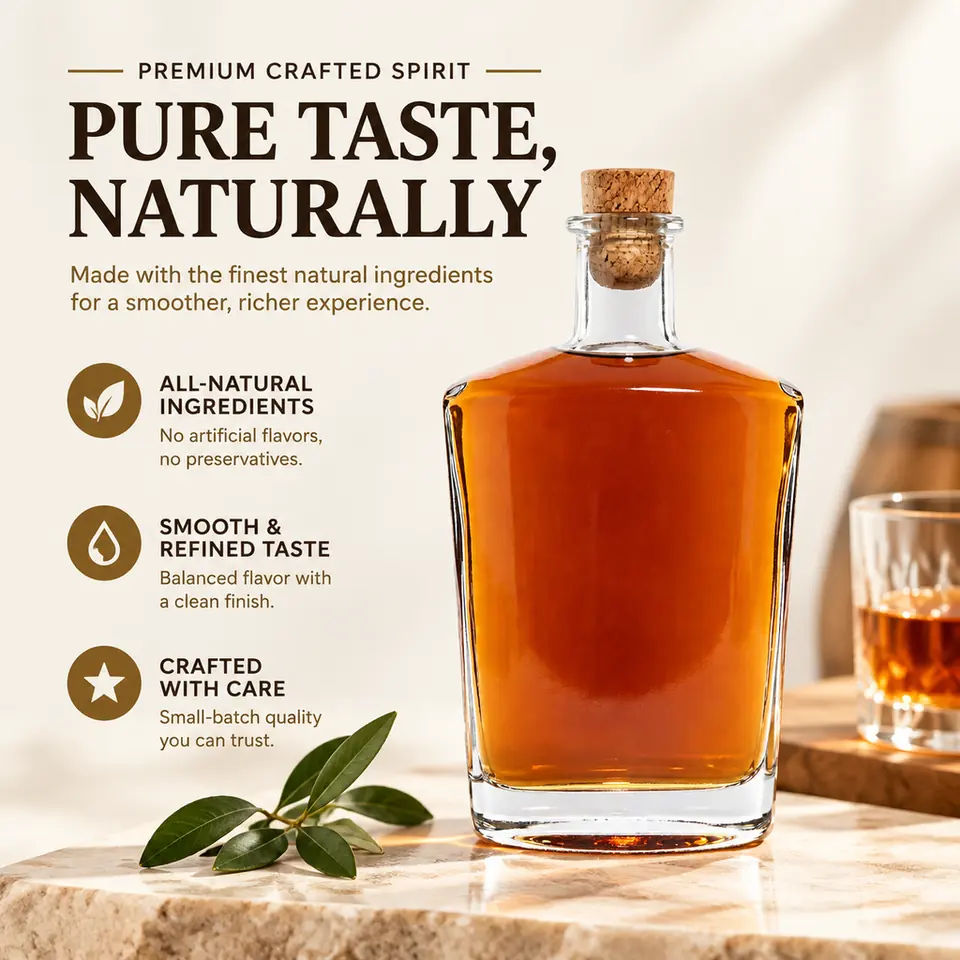 Faceted square glass spirits bottle, large capacity