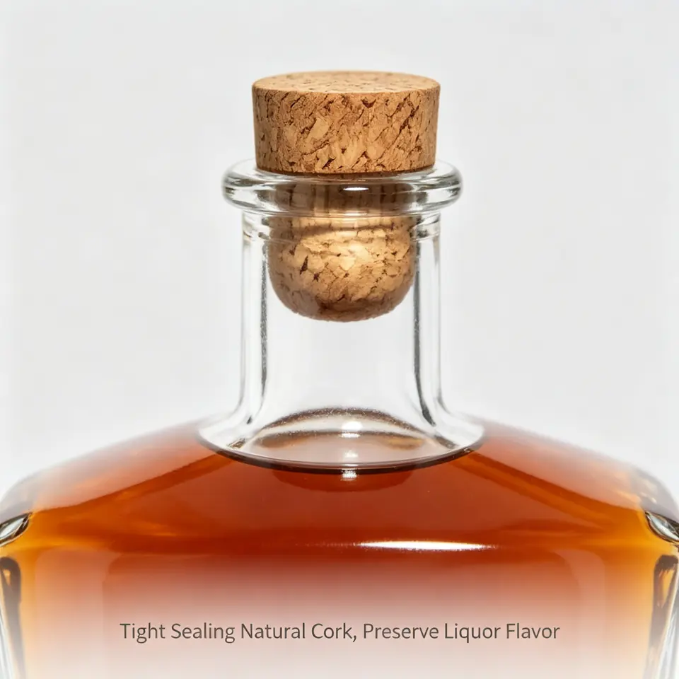 Faceted super flint liquor bottle with cork stopper