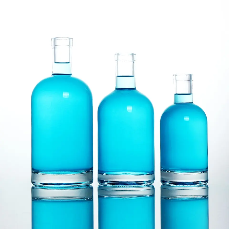 Round glass liquor bottle with cork, 50–1000 ml