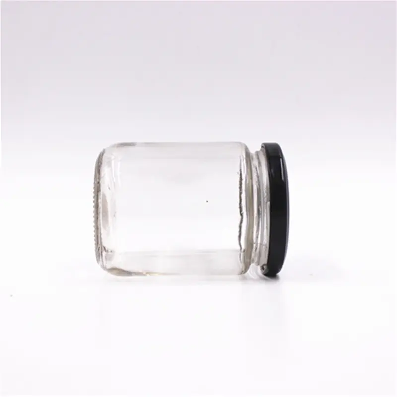 Square glass storage jar with wooden spoon, 240–320 ml
