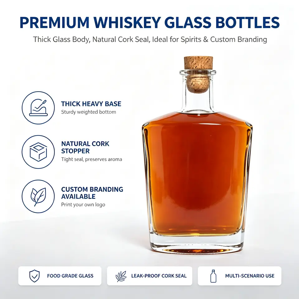 Square super flint spirits bottle with heavy base, 500–750 ml