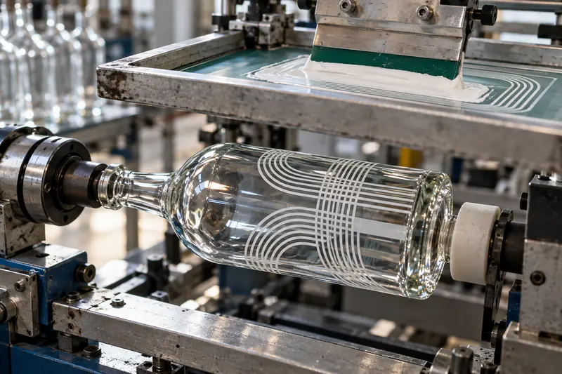 Screen printing a pattern onto a clear glass bottle